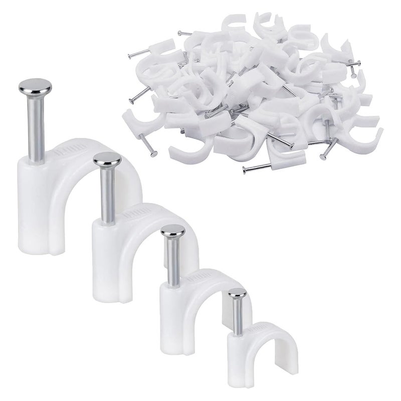 Duravel Electrical Cable Wire Round Clips with Steel Nails - White (Pack of 100) - Image 1